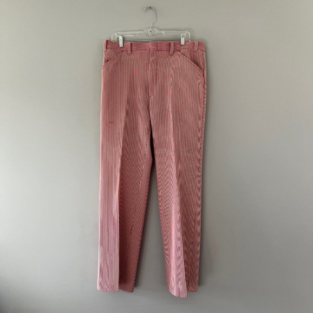 Vintage Red White Vertical Striped Straight Leg Dress Pants Trousers High Rise